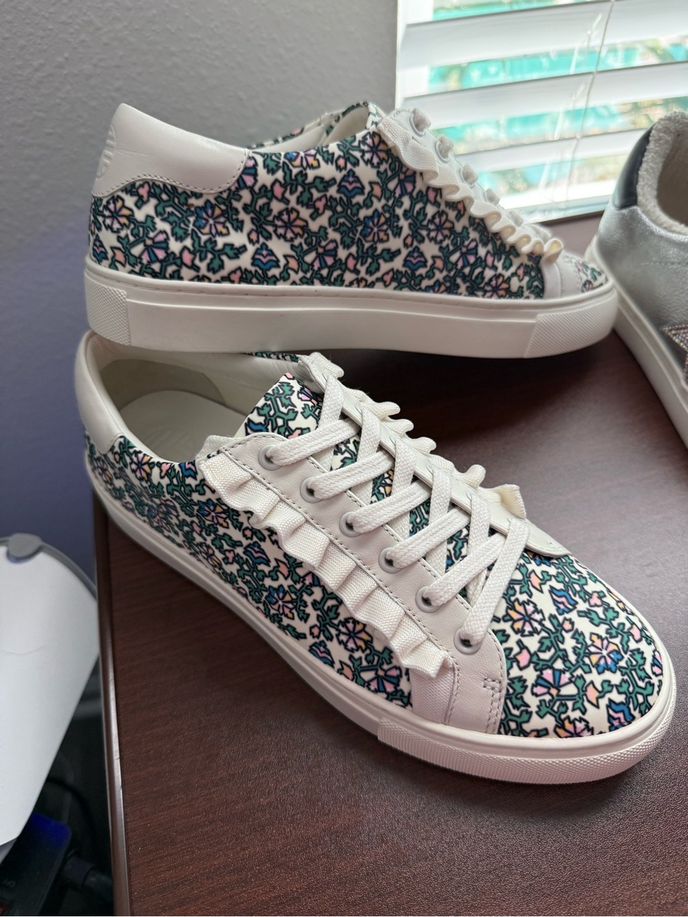 Tory Sport Women's Floral Lace-Up Sneakers - White, Pink & Teal